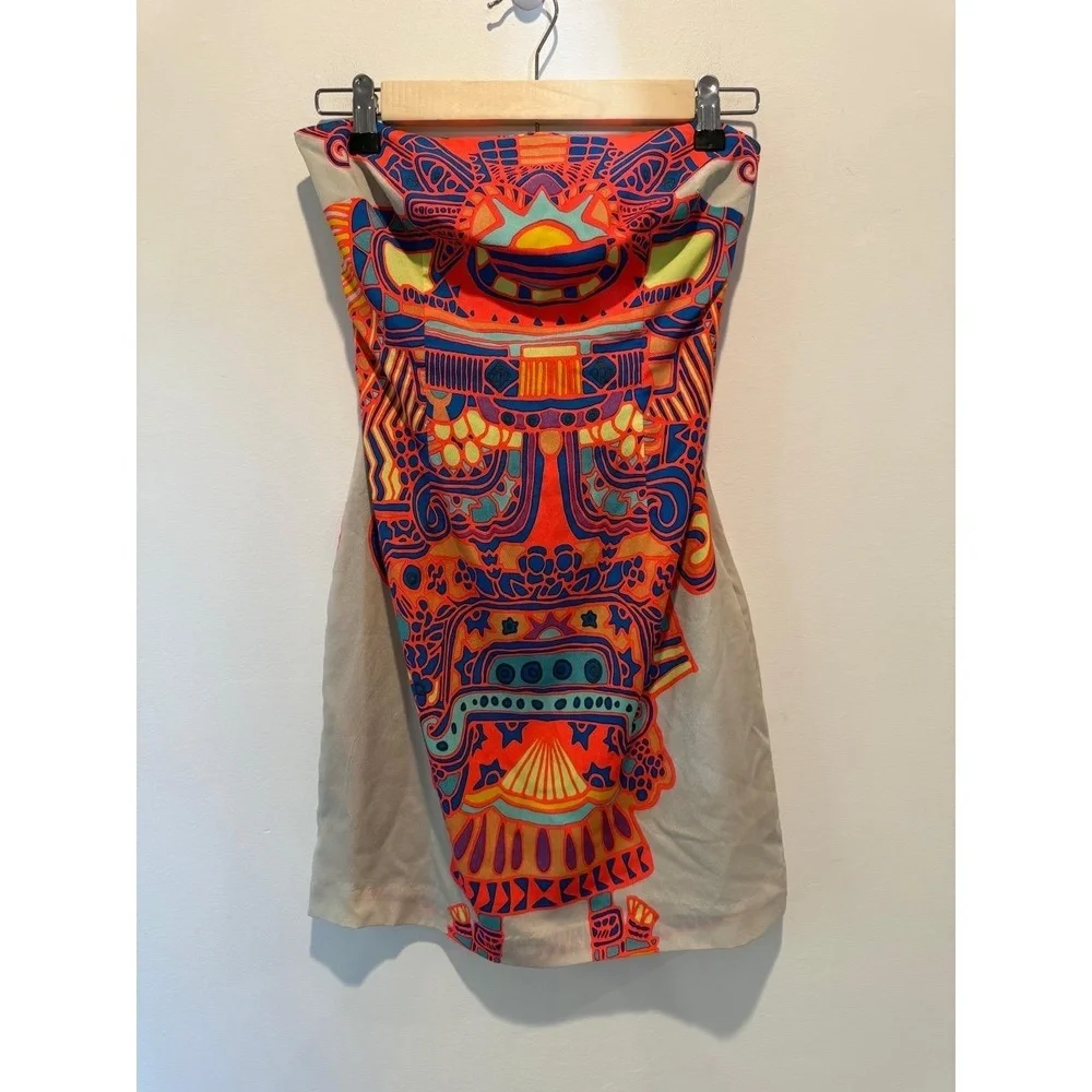 Mara Hoffman Strapless Mini Dress Multi-Color Boho Tribal Print 2 EUC - Picture 2 of 11